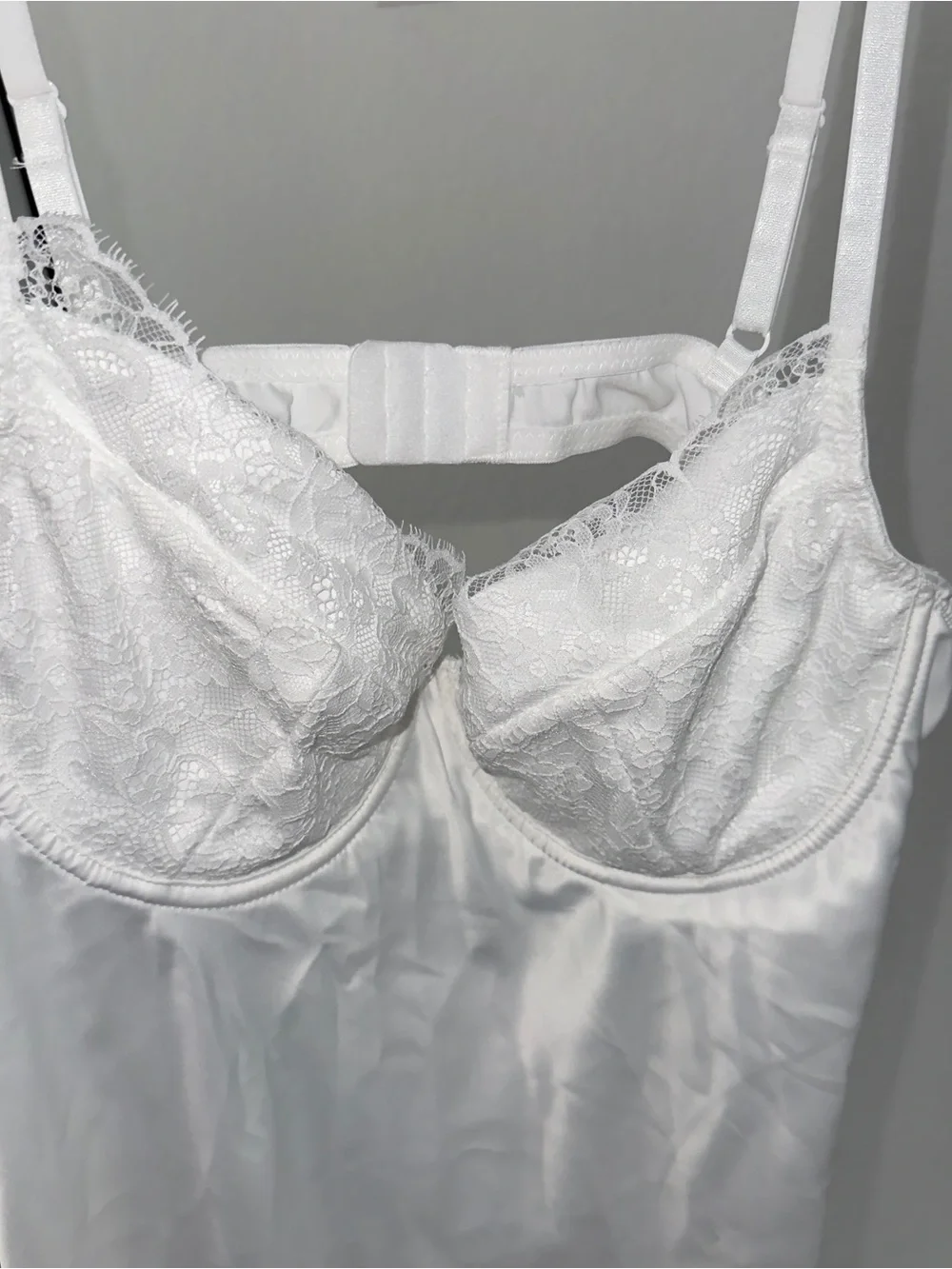 Silk Lace Trim Slip Dress- White - Picture 2 of 4
